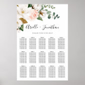 Blush roze en White Floral Wedding Seating Chart Poster (Voorkant)