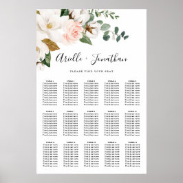 Blush roze en White Floral Wedding Seating Chart Poster