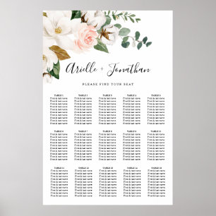 Blush roze en White Floral Wedding Seating Chart Poster