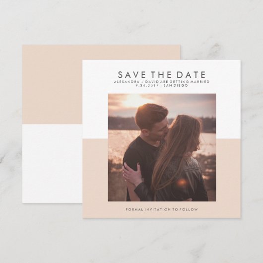Blush Roze en White Minimal Save the Date | Foto (Voorkant / Achterkant)