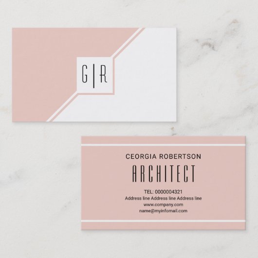 Blush roze en white monogram modern geometrisch visitekaartje (Voorkant / Achterkant)