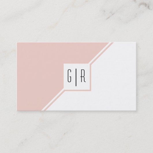 Blush roze en white monogram modern geometrisch visitekaartje (Voorkant)