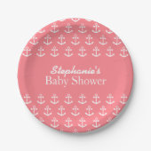 Blush Roze en White Nautical Anchor Baby shower Papieren Bordje (Voorkant)