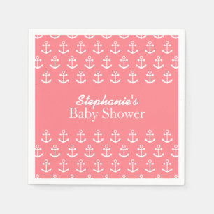 Blush Roze en White Nautical Anchor Baby shower Servetten