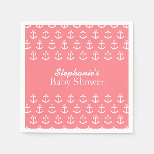 Blush Roze en White Nautical Anchor Baby shower Servetten (Voorkant)
