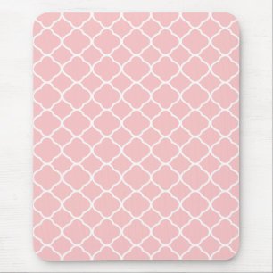 Blush roze en White Quatrefoil Pattern Mousepad Muismat