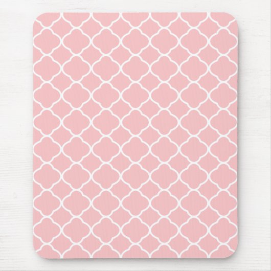 Blush roze en White Quatrefoil Pattern Mousepad Muismat (Voorkant)