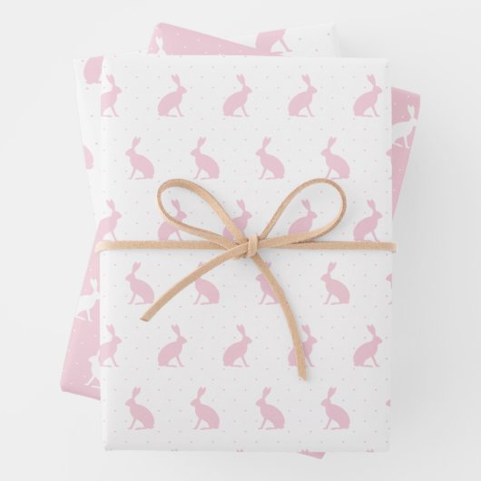 Blush roze en White Upright Rabbits Pattern. Inpakpapier Vel (In situ)