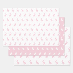 Blush roze en White Upright Rabbits Pattern. Inpakpapier Vel