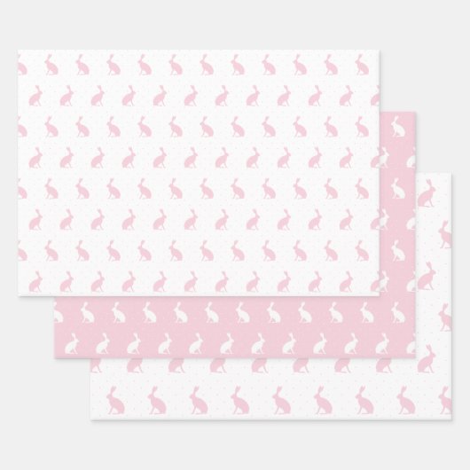 Blush roze en White Upright Rabbits Pattern. Inpakpapier Vel (Set)