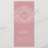 Blush roze en wit blad tekening monogram bruiloft menu (Voorkant)