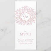 Blush roze en wit blad tekening monogram bruiloft menu (Voorkant)