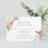 Blush Roze en Wit Bloemen Bruiloft Response Kaart (Staand voorkant)