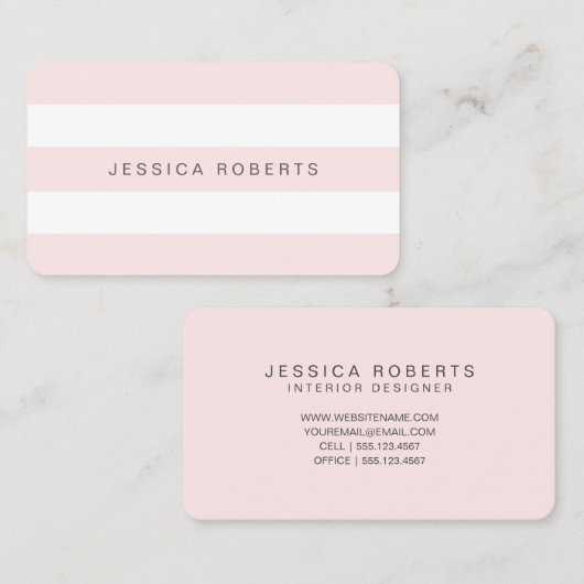 Blush Roze en Wit Eenvoudige Strepen Patroon Visitekaartje (Voorkant / Achterkant)