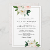 Blush Roze en Wit Elegant Bloemen Bruiloft Kaart (Voorkant / Achterkant)