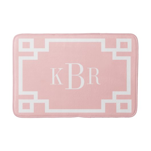 Blush Roze en Wit Grieks Key Custom Monogram Badmat (Voorkant)