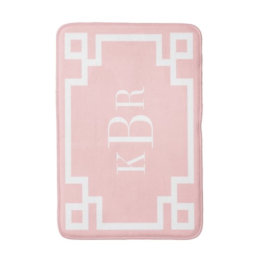 Blush Roze en Wit Grieks Key Custom Monogram Badmat (Voorkant Verticaal)
