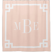 Blush Roze en Wit Griekse Sleutel | monogram Douchegordijn (Voorkant)