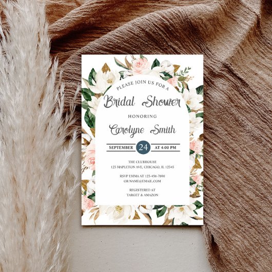 Blush Roze en Wit Magnolia Arch Vrijgezellenfeest Kaart