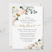Blush Roze en Wit Magnolia Bloemen Baby shower Kaart (Voorkant)
