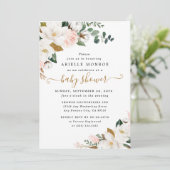 Blush Roze en Wit Magnolia Bloemen Baby shower Kaart (Staand voorkant)