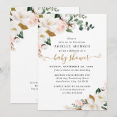 Blush Roze en Wit Magnolia Bloemen Baby shower Kaart (Voorkant / Achterkant)