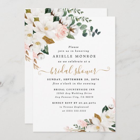 Blush Roze en Wit Magnolia Bloemen Vrijgezellenfee Kaart (Voorkant / Achterkant)