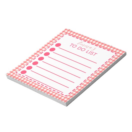 Blush roze en wit speldenpatroon om lijstnaam te d notitieblok (Linkerzijde)