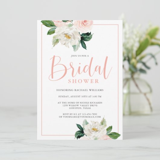 Blush Roze en Wit Vrouwelijk Bloemen Vrijgezellenf Kaart (Staand voorkant)