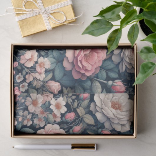 Blush Roze en Witte Bloemen Decoupage Tissuepapier (Geschenk)