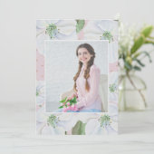 Blush roze en witte bloemen foto afstuderen partij kaart (Staand voorkant)