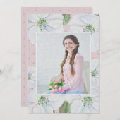 Blush roze en witte bloemen foto afstuderen partij kaart (Voorkant / Achterkant)