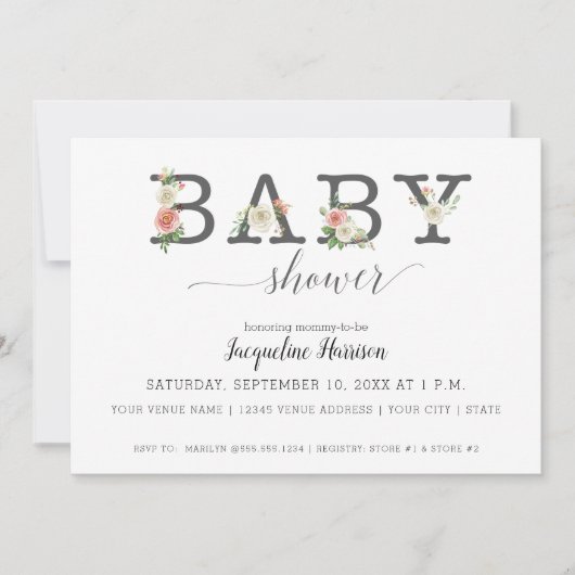 Blush roze en witte bloemen | Meisje Baby shower Kaart (Voorkant)