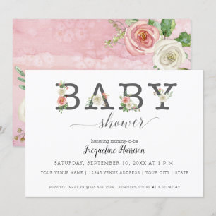 Blush roze en witte bloemen   Meisje Baby shower Kaart
