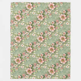 Blush roze en witte bloemen op salie fleece deken