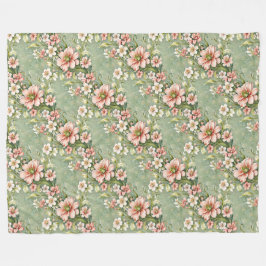 Blush roze en witte bloemen op salie fleece deken