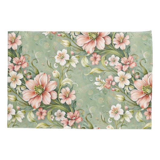 Blush roze en witte bloemen op salie kussensloop (Achterkant)