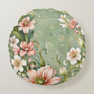 Blush roze en witte bloemen op salie rond kussen