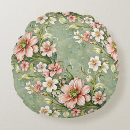 Blush roze en witte bloemen op salie rond kussen