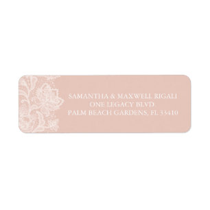Blush roze en witte kant etiket