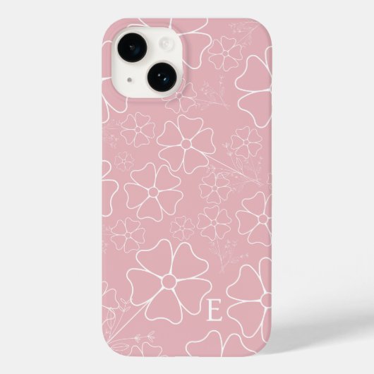 Blush Roze en Witte Lijn Tekening Iphone case (Achterkant)