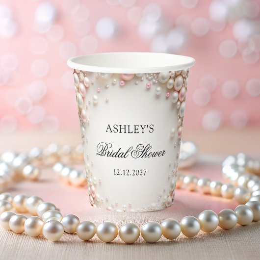 Blush roze en witte parels Vrijgezellenfeest Papieren Bekers
