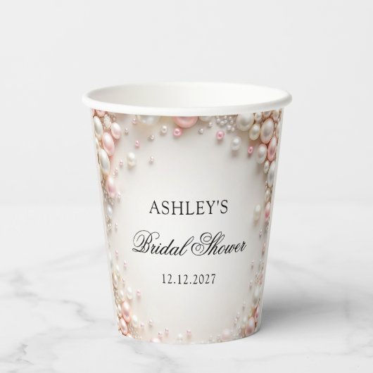 Blush roze en witte parels Vrijgezellenfeest Papieren Bekers (Achterkant)