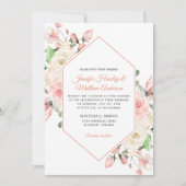 Blush Roze en Witte Rozen Lijst Bruiloft Kaart (Voorkant)