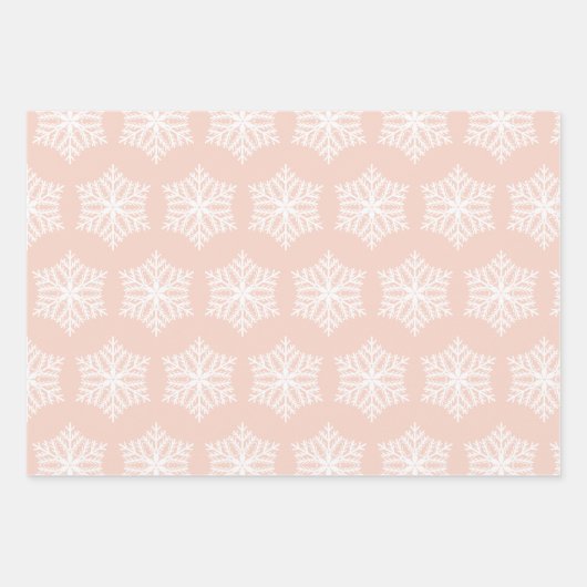 Blush roze en witte sneeuwvlokken kerst inpakpapier vel (Voorkant)