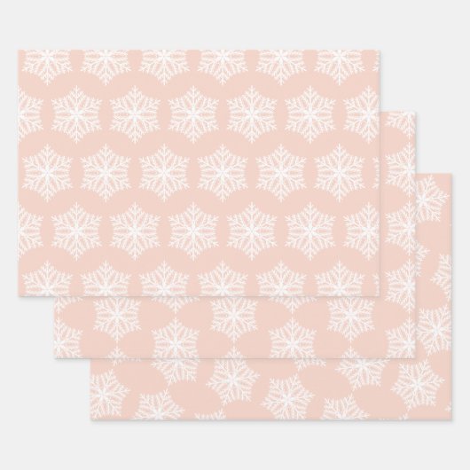 Blush roze en witte sneeuwvlokken kerst inpakpapier vel (Set)