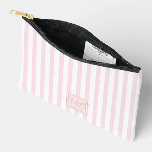 Blush roze en witte strepen - Monogrammen Etui (Open)