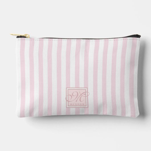 Blush roze en witte strepen - Monogrammen Etui (Voorkant)