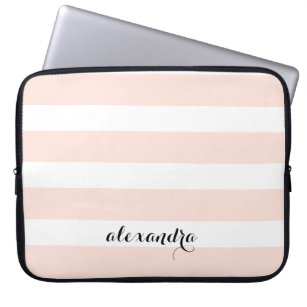 Blush roze en witte strepen   Naam in kalligrafie Laptop Sleeve