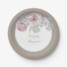 Blush Roze en Witte Waterverf Bloemen  Papieren Bordje